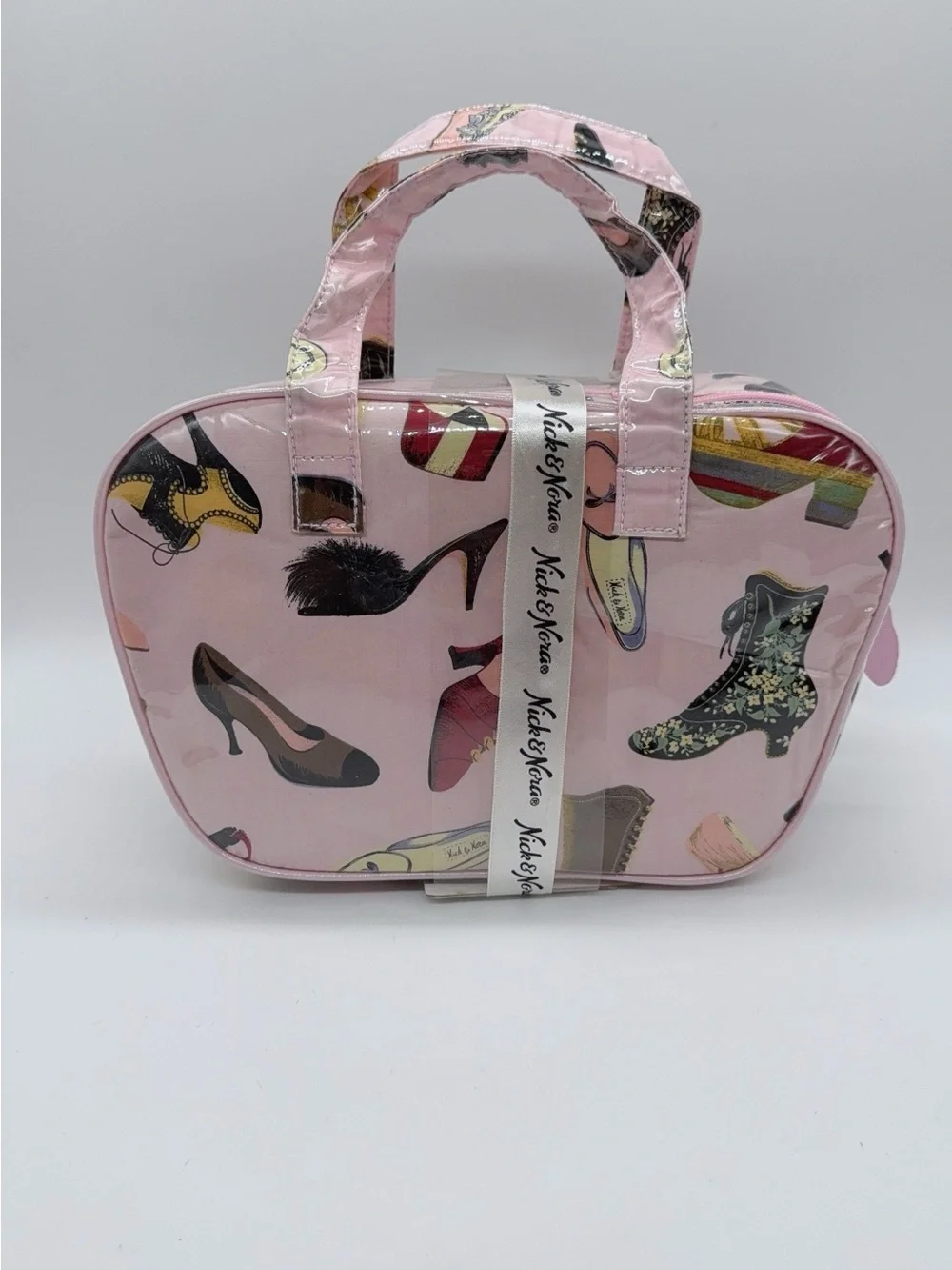 Nick & Nora vintage Pink Shoe-Print Cosmetic/trabel Bag Trio NWT